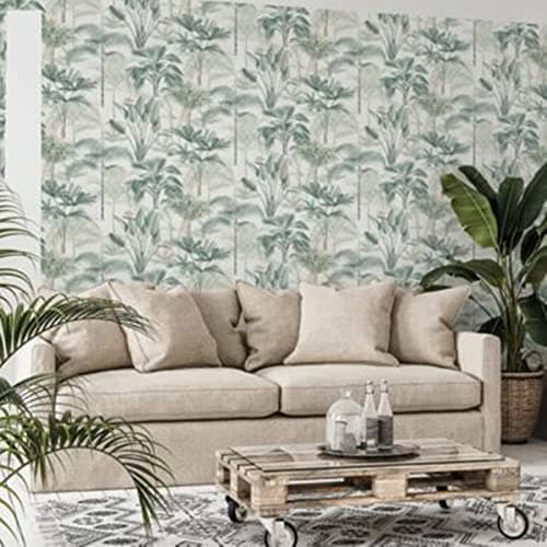 Image of Arthouse Palm Wallpaper Tropical Jungle Leaves Brotanical White Green Nature