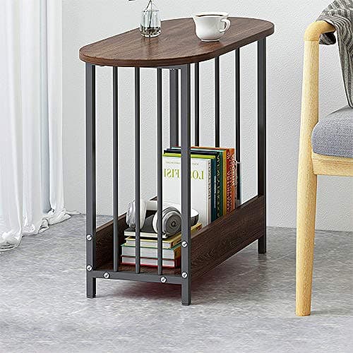 Image of Small End Table Oval Side Table for Small Spaces, Sofa Side Table for Living Room Balcony Reception, Slim Coffee Table Modern Nightstand with Storage for Bedroom Home Office Furniture, Dark Oak