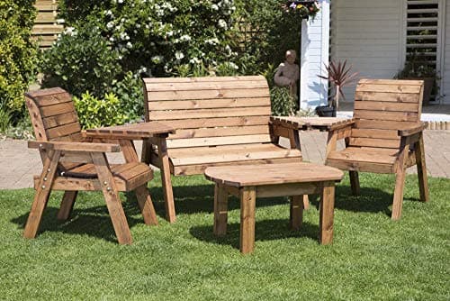 Image of Charles Taylor Trading Hand Made 4 Seater Chunky Rustic Wooden Garden Furniture Multi Set