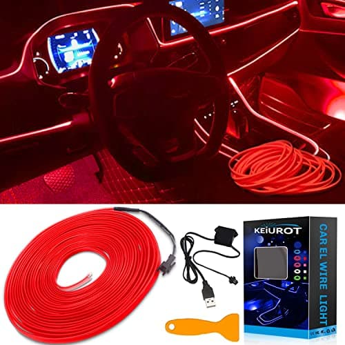 Image of Keiurot El Wire USB Neon Light - 10M/32Ft Car Ambient Lighting Strip, Red