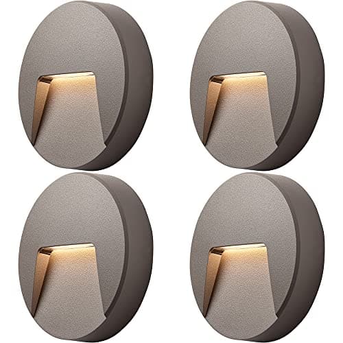 Image of 4 Pack Round Outdoor Pathway Guide Light - 2.8W Indirect CCT LED Module - Grey ABS Plastic & Clear Polycarbonate - Colour Changing Technology - IP65 Rated - Wall Mounted Guide Downlight