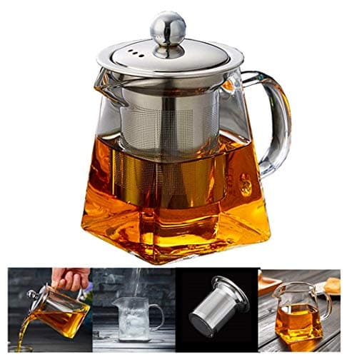 Image of Pluiesoleil Square Glass Tea Pot with Infuser 350ML, Loose Leaf Teapots with Infuser, Square Tea Pot with Strainer, Stovetop Microwave Safe Teapot