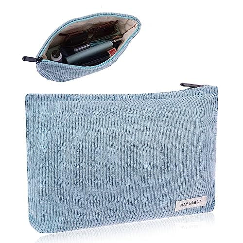 Image of Cosmetic Bags for Women, Makeup Bag Organizer Small Mini Makeup Pouch for Purse Corduroy Makeup Pouch Travel Cosmetic Bag Skin Care Bag with Metal Zipper for Travel Toiletry Girls Gift (Blue)