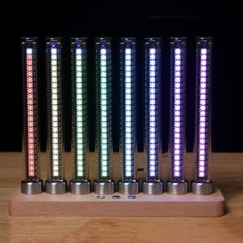 Image of LED Music Spectrum Light, Voice-Activated Rhythm Lamp with 8 Nixie Tubes, 17 Colors, 20-Level Brightness, Wood Base for Studio
