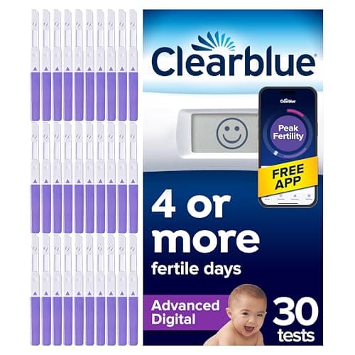 Image of Clearblue Advanced Digital Ovulation Test Kit (OPK). Double Your Chances of Getting Pregnant, 1 Digital Holder and 30 Ovulation Tests, Try The Free Clearblue Period & Cycle Tracker App