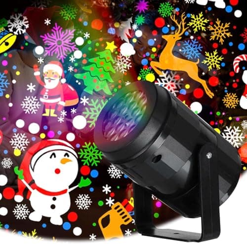 Image of Christmas Projector Lights, 16 Slides LED Xmas Projector Lamp Snowflake Snowman Christmas Tree Santa Reindeer for Christmas Outdoor Indoor Decorations Party Garden House Decor