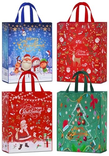 Image of AhfuLife Extra Large Christmas Bags for Gift, 54 x 41x 16cm, 4pcs Jumbo Xmas Tote Oversized Bags with Handles, Reusable Multipack Non-woven Christmas Shopping Bag, Xmas Party Favor Bag Decorations