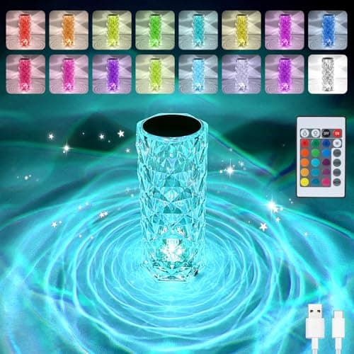 Image of Crystal Diamond Rose Table Lamp, RGB LED Night Light with Touch and Remote Control, Bedside Lamps Nightstand Lamps, Dimmable, USB Rechargeable, Romantic Lighting Decoration for Bedroom, Office, Dating