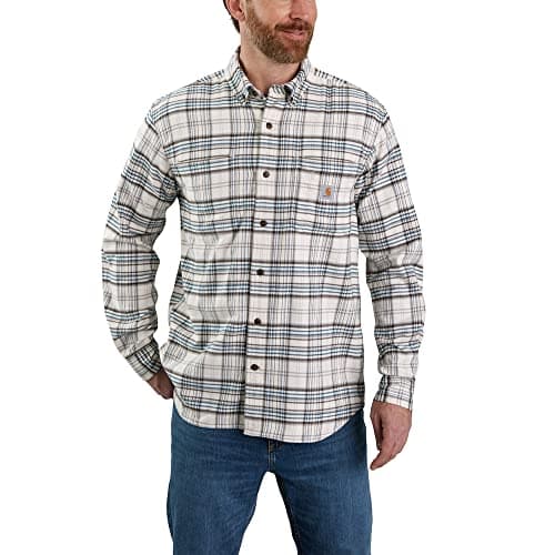 Image of Carhartt Men's Rugged Flex Relaxed Fit Midweight Flannel Long-Sleeve Plaid Shirt, Malt, XXL