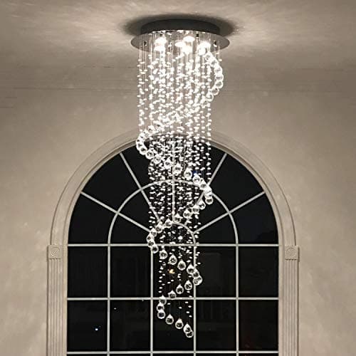 Image of A1A9 Elegant Spiral Crystal Chandelier Lights, Clear K9 Crystal Raindrop LED Ceiling Light Chrome Flush Mount Pendant Lighting Fixture for Livingroom Dining Room Hallway Stairway Foyer D50cm