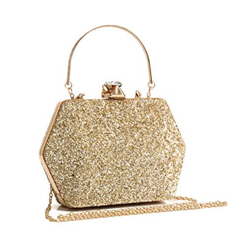 Image of Foxlady Women's Glitter Hexagon Small Hardcase Diamanti Evening Clutch Purse Pouch Bag Handbag (Gold)