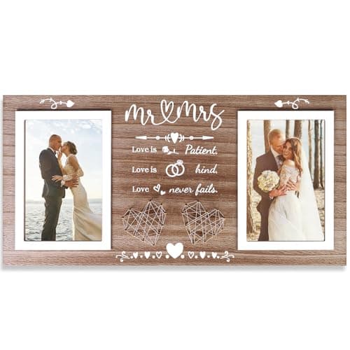 Image of JUSTOTRY Wedding Photo Frame for Couple,Mr and Mrs Picture Frames for Hen Party and Engagement Gifts,Photo Frame Holds 2pcs 4x6 Pictures for Wedding Gifts for Bride and Groom