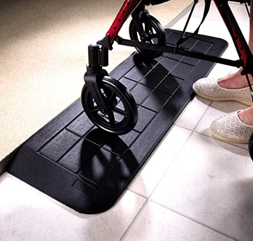 Image of Easy Edge Threshold Rubber Ramp – Durable Recycled Rubber Anti-Slip Raised Doorway Levelling Mat for Wheelchair, Scooter, Zimmer Frame Access on All Surfaces – Size Small 2.5 x 107 x 20.5cm