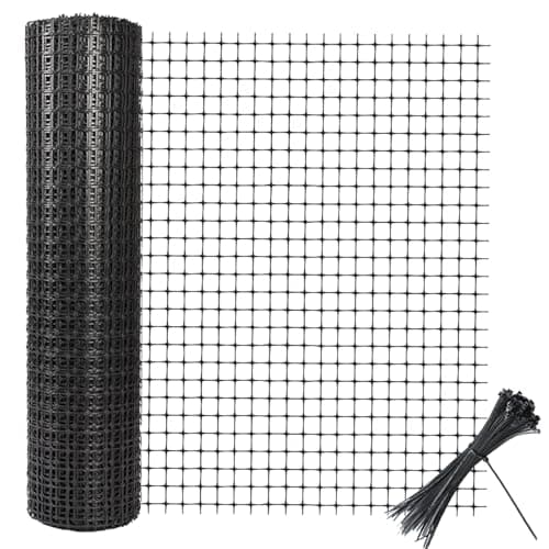 Image of Yeria Plastic Garden Mesh Fencing 1m x 10m with 60 Cable Ties, Heavy Duty Temporary Fencing for Garden, Chicken & Pet Barrier, Plastic Netting Mesh Fence Roll for Vegetable & Plant Protection, Black