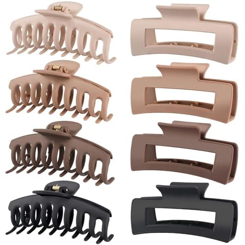 Image of Apprise Deals 8 Pack 4.3" Inch Large Hair Claw Clips for Women Hair Clips for Thin Thick Curly Hair 90’s Strong Big Grip Matte Banana Clips with Strong Jaws for girls, ladies