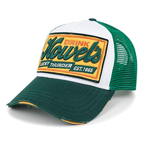 Image of ililily Premium Howels Embroidery Vintage Baseball Cap Distressed Trucker Hat, Green, Medium