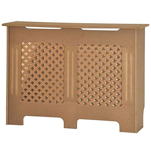 Image of Vida Designs Oxford Radiator Cover Unfinished - Medium - Traditional Cross Pattern Design For Optimal Heat Circulation - H81.7xW112xD19cm - Unpainted MDF Cabinet Ideal For Living Room & Hallway