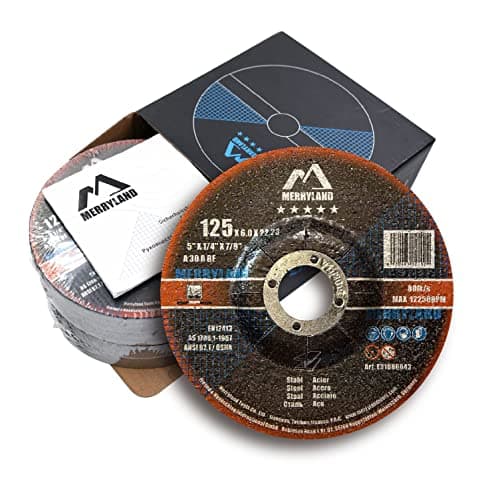 Image of Merryland Grinding Disc 125 Metal for Angle Grinder, 125 X 6.0 X 22.23 mm Grinding Wheel 10 Pieces, Steel Iron 5 inch Type 27, Expert-Line E31086043