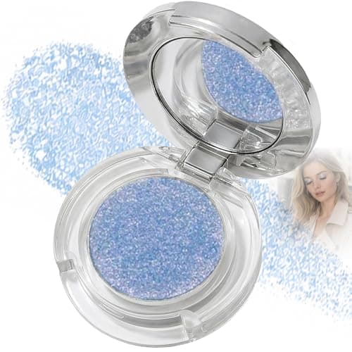 Image of Arctic Blue Shimmer Single Eyeshadow Powder - Cool Luminous Sparkle Eye Makeup For Versatile Day To Night Looks, Smooth Blendable Buildable Radiant Finish In Portable Compact With Mirror