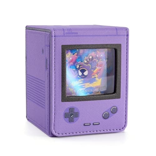 Image of Venssu Retro Gaming Console MTG Deck Box with Commander Display, Card Deck Case Fit 120 Single Sleeved Cards, PU Leather Magnetic Card Storage Box with 2 Dividers, Compatible with TCG/PTCG (Purple)