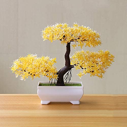 Image of Gemini_mall Artificial Bonsai Cedar, Welcoming Pine Emulate Bonsai Simulation Decorative Artificial Flowers Fake Green Pot Plants Ornaments Home Decor Yellow