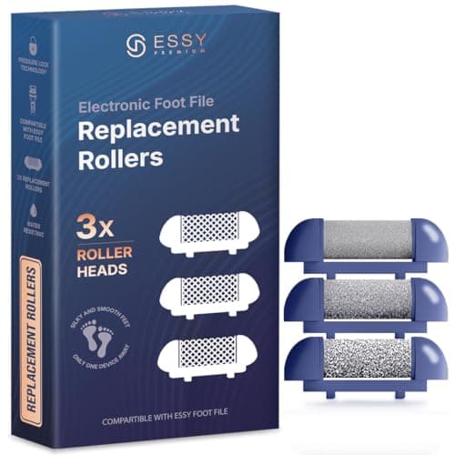 Image of Essy Electric Foot File Replacement Rollers for Hard Skin Remover – Set of 3 Refill Heads with Fine, Medium, and Coarse Textures, Designed for Smooth Feet, Easy Exfoliation and Pedicure Care (Blue)