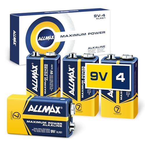 Image of Allmax 9V (6LR61) Maximum Power Alkaline Batteries (4 Count) – Ultra Long-Lasting, Leakproof Design, 7-Year Shelf Life, Maximum Performance, Perfect for Smoke Detectors (9 Volt)
