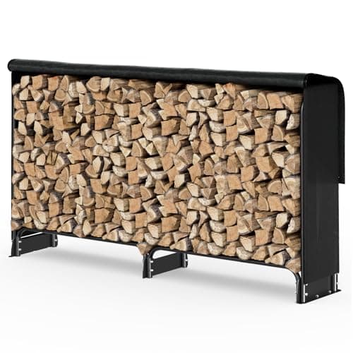 Image of VOUNOT® Firewood Log Rack with Waterproof Cover, Metal Log Store Outdoor, 200 x 116 x 26 cm, Black