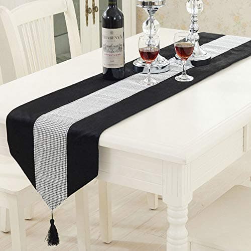 Image of Time to Sparkle Luxury Velvet Diamante Table Runner Thick Velvet Chenille Satin Tasseled Christmas Xmas (black, Runner 31x183cm)