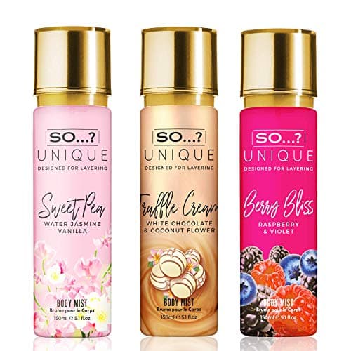 Image of So…? Unique Womens Berry Nice Bundle Sweet Pea, Truffle Cream, Berry Bliss Body Mist Spray Mixed Fragrance Bundle 150ml (Pack of 3)