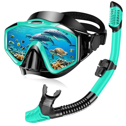 Image of Snorkel Set Adults, Anti-Fog Panoramic Scuba Snorkelling Packages with Dry-Top Snorkel & Swimming Goggles for Diving, Swimming & Snorkeling (Indigo)