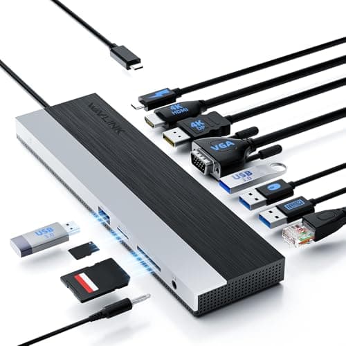 Image of WAVLINK USB-C Docking Station 3 Monitors, Docking Station with HDMI, DP, VGA, 100W PD, USB3.0&2.0, RJ45, SD/TF Slots, Audio/Microphone for Lenovo/HP/Dell etc - Grey