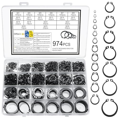 Image of 974 Pcs Circlips Assorted Sizes, C Clips, E Clips, Circlip Set, External Retaining Clipsset, Snap Rings Assortment Set, Lock Washers for Axles, Shafts and Other Moving Parts(Black)