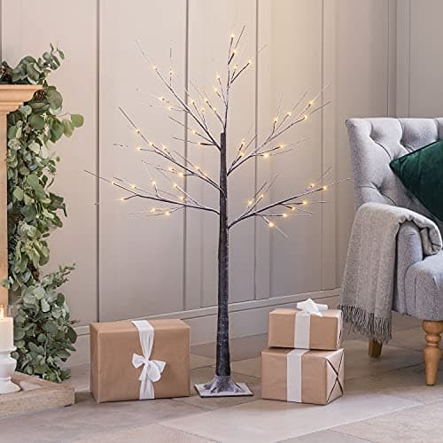 Image of Christow Snowy Twig Tree With Lights 4ft, Pre Lit Birch Christmas Tree, Light Up Warm White LED Decoration, Indoor Outdoor, Mains Operated (48 LED)