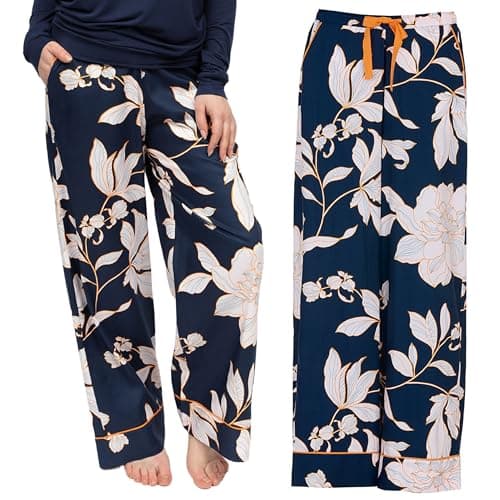 Image of Cyberjammies Auburn Floral Print Women's Pyjama Bottoms | Soft Cotton Modal Blend | Navy Floral Design | Comfortable Wide-Leg Pyjama Bottoms | Stylish Ladies Loungewear for Everyday Comfort | Size 24
