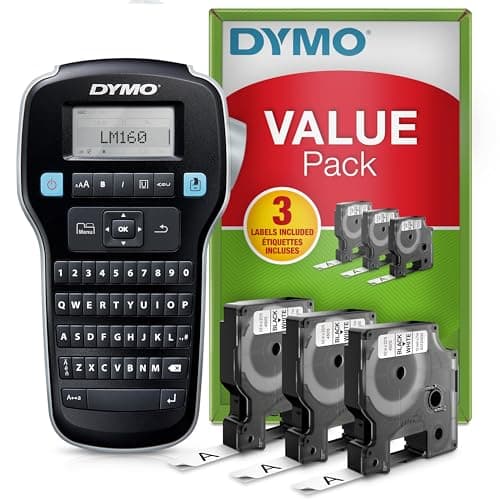 Image of DYMO LabelManager 160 Label Maker Starter Kit | Handheld Label Maker Machine | with 3 rolls of Dymo D1 Label Tape | QWERTY Keyboard | Ideal for Office or Home