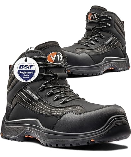 Image of V12 Caiman IGS Men’s Safety Boots – Waterproof Lightweight Work Boots with Composite Toe Cap & Midsole – Vegan-Friendly, Slip-Resistant, Heat-Resistant Hiker Boots for Men, Size UK 10