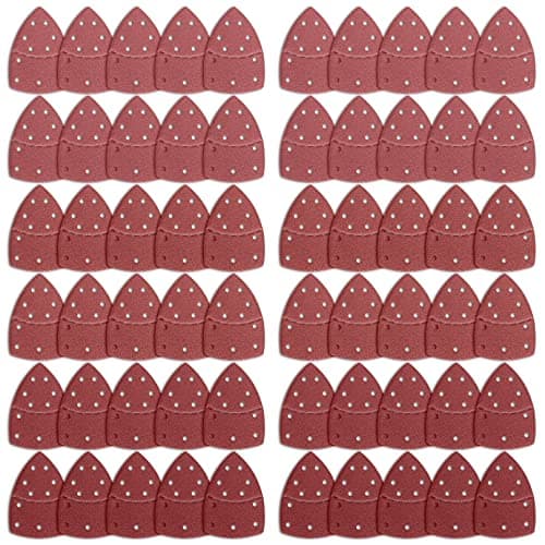 Image of 60PCS Mouse Sanding Pads, 11 Hole Hook and Loop Detail Sander Sheets Assorted 40/60/80/120/180/240 Grit Sander Paper,Mouse Sander Pads Compatible with Bosch Multi Sander PSM 100A PSM 200 AES PSM 18