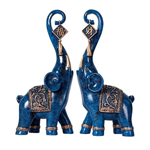 Image of CECKQUE 2Pcs Good Luck Elephant Statue Decorations, Elephant Decor for Shelf Coffee Table Home Decor Accents, Elephant Figurines Ornament Home Decorations for Living Room (Small, Blue)