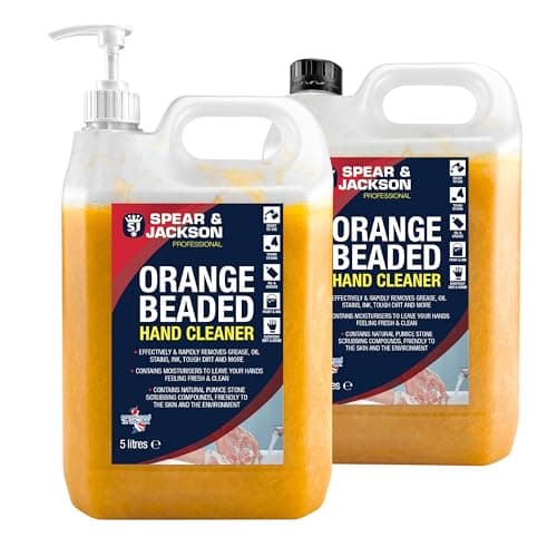 Image of Spear & Jackson Orange Beaded Hand Cleaner 2 x 5L With Moisturiser - Rapidly Removes Grease, Oil, Stains, Ink, Tough Dirt and More