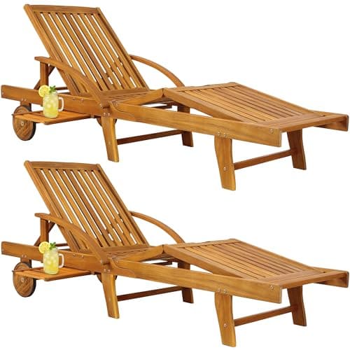 Image of CASARIA® 2x Sun Lounger Tami Sun | Acacia Wood | Foldable Adjustable | Extendable Table | Garden Sun Bed | Reclining Deck Chair | Wooden Garden Sunlounger