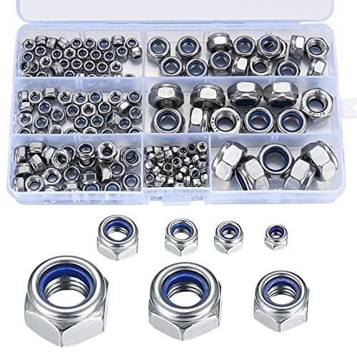 Image of 165 Pcs Locknut Assortment, Stainless Steel Lock Nuts, M3 M4 M5 M6 M8 M10 M12 Threaded Inserts Hex Nut Set, Assorted Nylon Locking Nuts