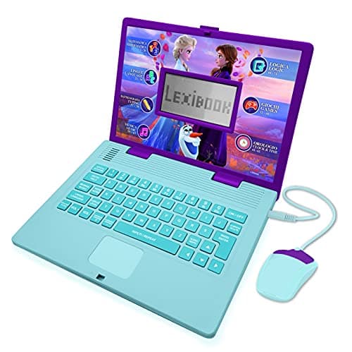 Image of LEXIBOOK, Frozen, Educational and Bilingual Laptop Italian/English, Girls Toy with 124 Activities to Learn, Play Games and Music with Elsa & Anna, Blue/Purple, JC598FZi5