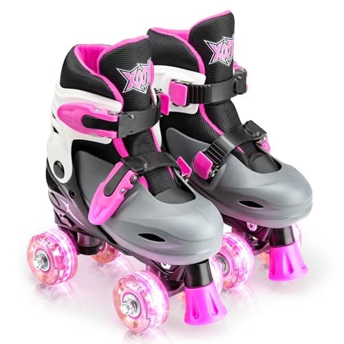 Image of Xootz Roller Skates, Kids Adjustable Quad Skates for Beginners, with Light Up LED Wheels, Multiple Colours and Sizes, Ages 5+