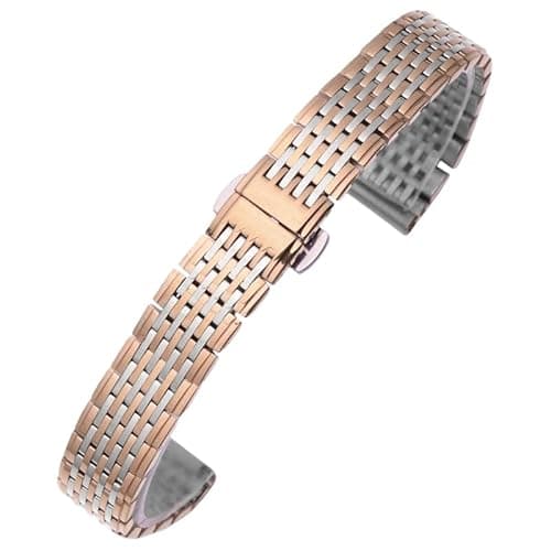 Image of ROUHO Flat End Metal Watch Strap Quick Release Buckle Watch Bracelet for La Grande Classique de Longines L4-Silver Rose Gold 12mm