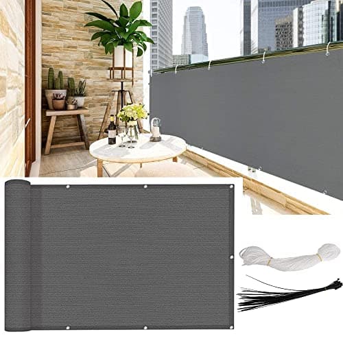 Image of KAHEIGN Balcony Privacy Screen, 0.9m x 5m Patio Privacy Protective Screens 200g/m² HDPE 95% UV Block Porch Privacys Fence Cover for Backyard Deck Railing Pools - with Cable Ties and Rope
