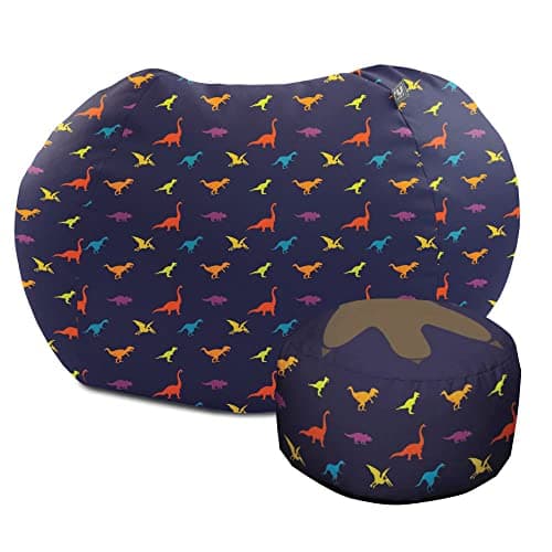 Image of rucomfy Kids Dinosaur Bean Bag Chair - Machine Washable, Safe & Durable Toddler Seating for Playrooms and Bedrooms - 80x80x60cm - (Medium, With Footstool)