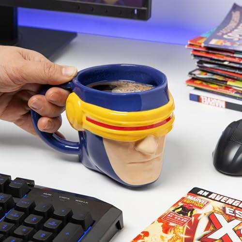 Image of Paladone X-Men Cylcops Heat Change Combat Visor Mug, Officially Licensed Marvel 550ml Ceramic Coffee Cup, Oversized for Tea, Hot Chocolate and More, Superhero Gifts