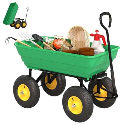 Image of Outsunny 75 Litre Large Garden Cart, Tipping Wheelbarrows Heavy Duty Garden Dump Trolley 200kg Capacity for Festivals, Tools, Plants, Logs - Green