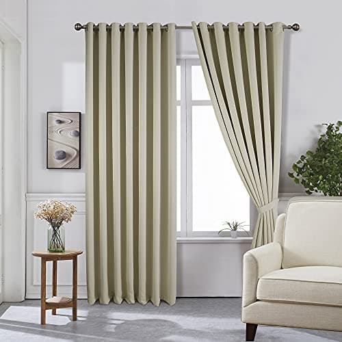 Image of The House Of Emily Blackout Room Darkening Eyelet Curtains - Thermal Insulating Window Curtains | Panels | Drapes - 2 Curtain Set - 2 Tie Backs Included (90" x 90", Oyster Grey)
